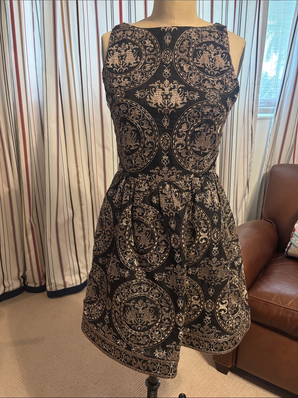 Alice + Olivia Black Dress With Gold Medallion Brocade